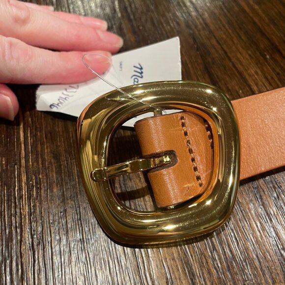 Madewell Women's Sz L Puffed-Buckle Leather Belt Desert Camel Brown NP333 - Picture 3 of 11